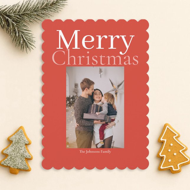 Orange Merry Christmas Personalized Family Photos Holiday Card (Creator Uploaded)
