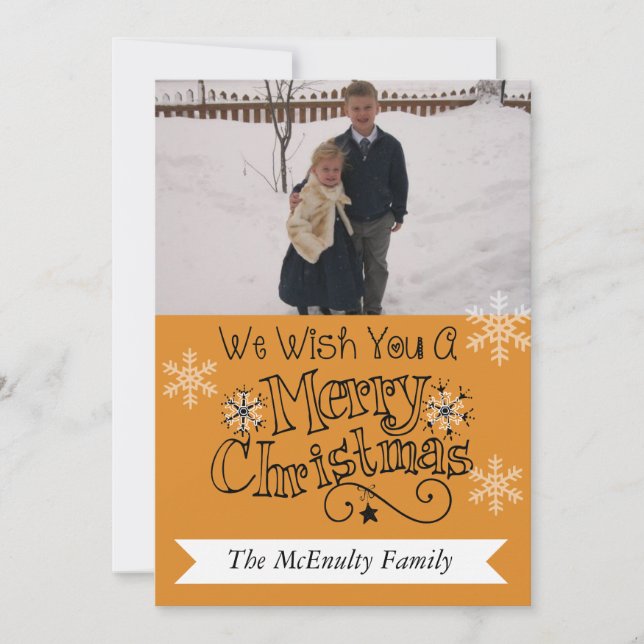 Orange Merry Christmas Photo Holiday Card (Front)