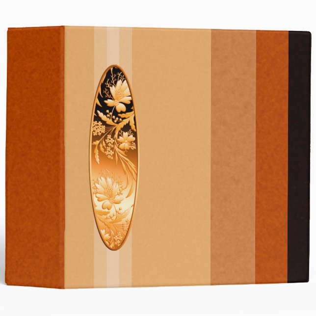 Orange Metallic Flowers 3 Ring Binder (Front/Spine)