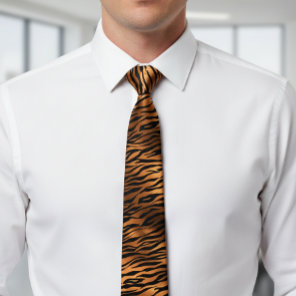 Orange  Metallic Tiger Stripes Fur Neck Tie