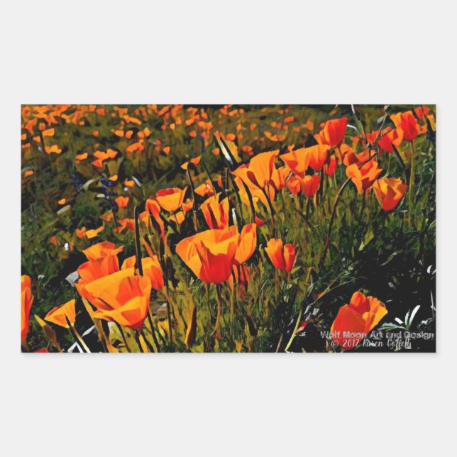 Orange Mexican Gold Poppies blooming in spring Rectangular Sticker (Front)