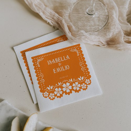 Orange  Mexican Papel Picado Wedding Napkins