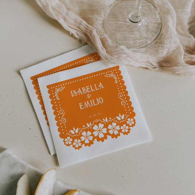 Orange | Mexican Papel Picado Wedding Napkins (Creator Uploaded)