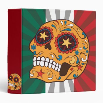 Orange Mexican Sugar Skull With Starry Eyes 3 Ring Binder by TattooSugarSkulls at Zazzle