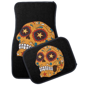 Orange Mexican Sugar Skull With Starry Eyes Car Floor Mat by TattooSugarSkulls at Zazzle