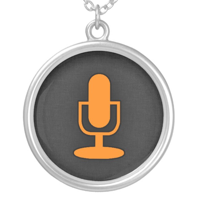 Orange Microphone Silver Plated Necklace (Front)