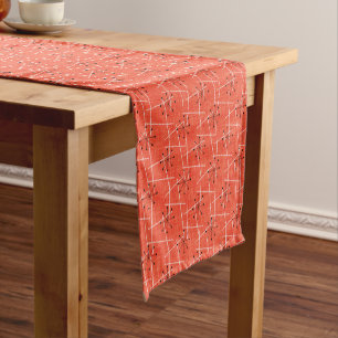 Orange Mid-Century Modern Black Starbursts Short Table Runner