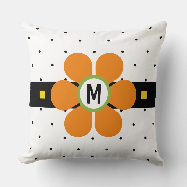 Orange Mid Century Modern Flower Power Throw Pillow (Front)