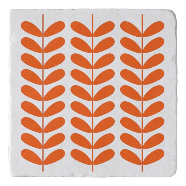 Orange Mid-century Modern Plant Flowers Trivet (Front)