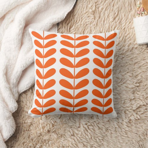 Orange Mid_century Modern Plant Pattern Throw Pillow