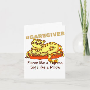 Orange Mini Tigress on Pillow Cartoon Caregiver Letterpress Thank You Card