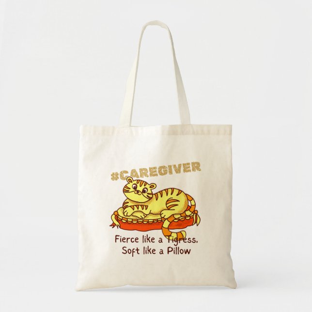 Orange Mini Tigress on Pillow Cartoon Caregiver  Tote Bag (Front)