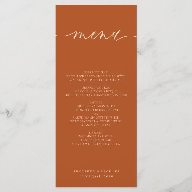 Orange Minimal Clean Simple Modern Party Dinner Menu