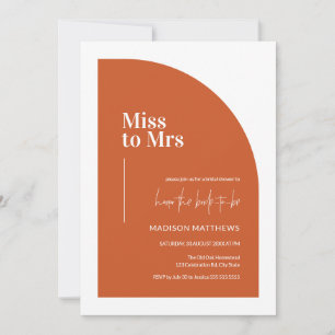 Orange Minimal Half Arch Miss to Mrs Bridal Shower Invitation