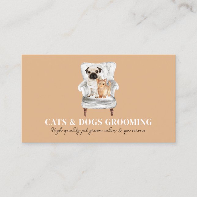 Orange Minimal modern Sofa Pug Dog Cat Pet Business Card (Front)