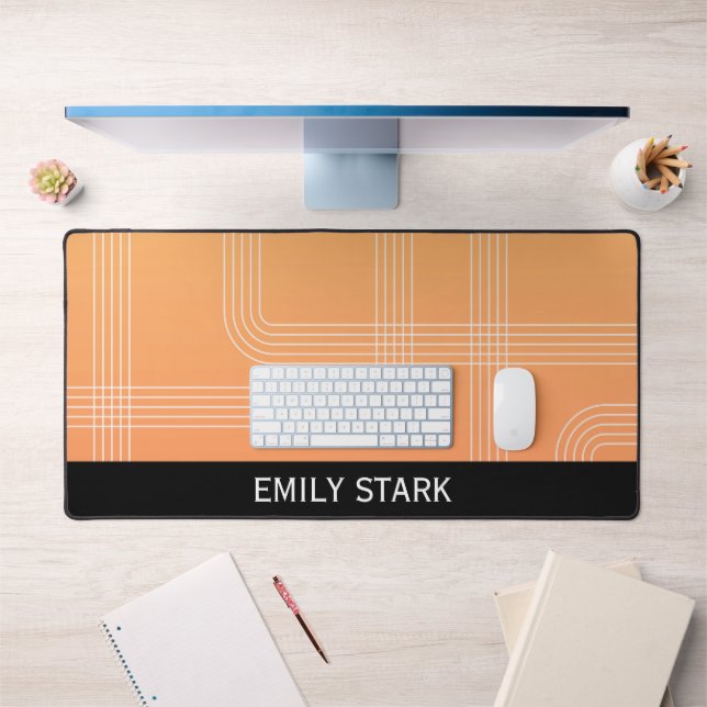 Orange Minimal Retro Personalized Name Desk Mat (Office 1)
