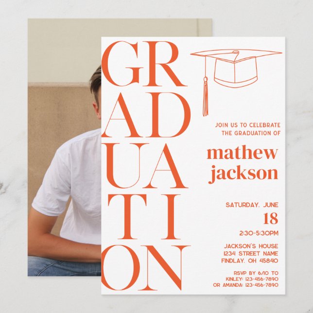 Orange Minimalist '24 Graduation Party Personalize Invitation (Front/Back)
