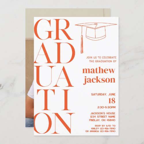 Orange Minimalist 24 Graduation Party Personalize Invitation