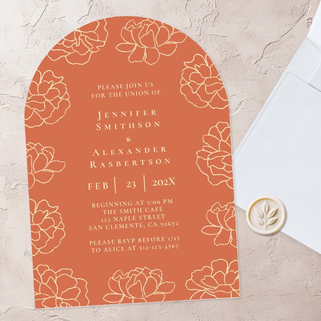 Orange Minimalist Botanical Wedding Invitation (Creator Uploaded)