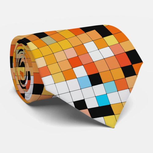 Orange Minimalist Checkered Geometric Pattern Neck Tie