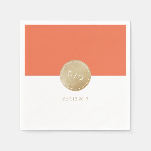 Orange minimalist modern wedding monogram paper napkins