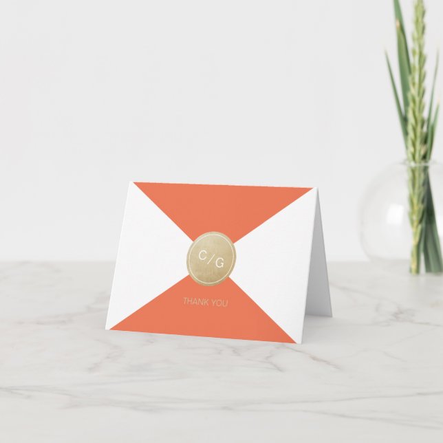 Orange minimalist modern wedding thank you (Front)