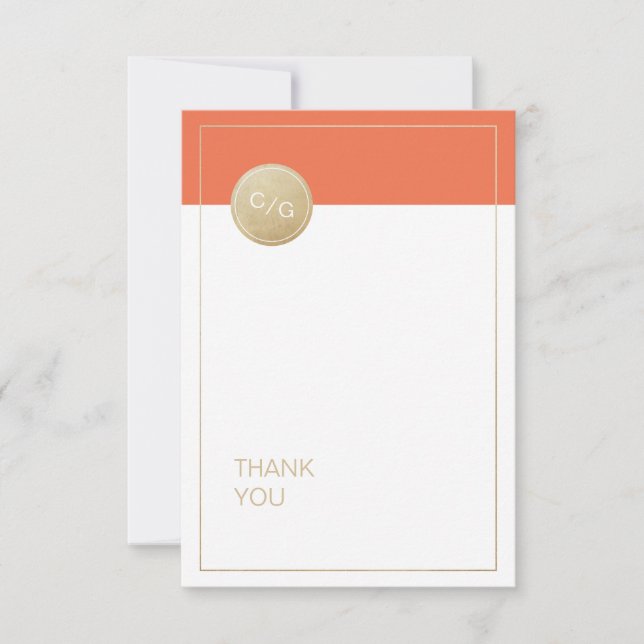 Orange minimalist modern wedding thank you card (Front)