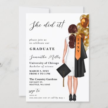 Orange Minimalist Photo She Did It Graduation Invitation