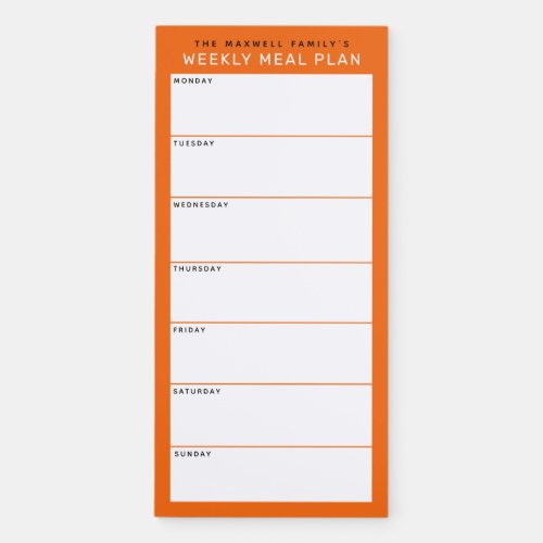 Orange Minimalist Simple Family Meal Planning Magnetic Notepad