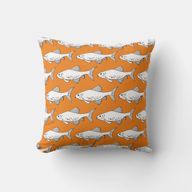 Orange Minnow Pattern Fish Throw Pillow (Front)