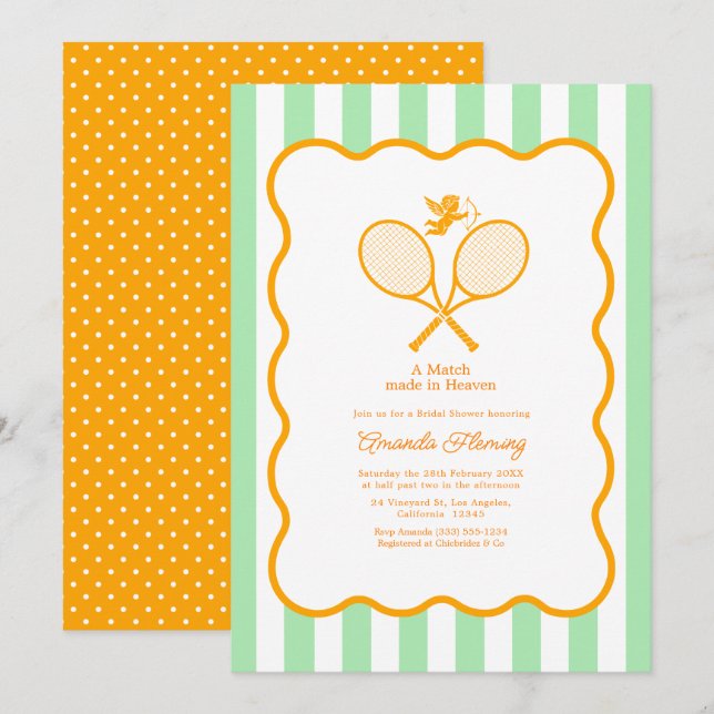 Orange & Mint Green Tennis Bridal Shower Invitation (Front/Back)