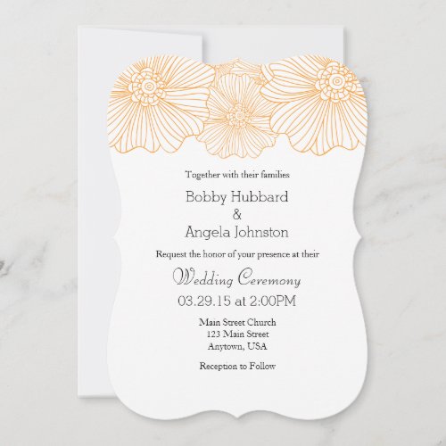 Orange Mod Flower Outlines Wedding Invitations