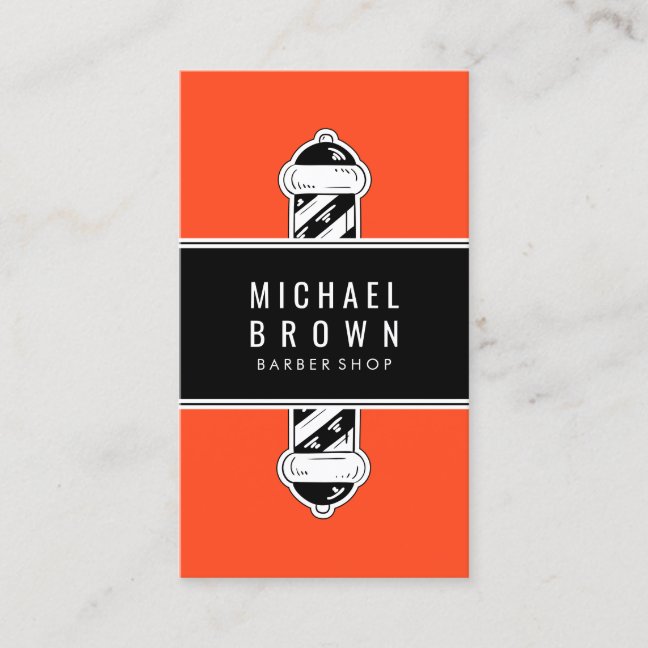 Orange Modern Barber Pole Men hairstyling Business Card