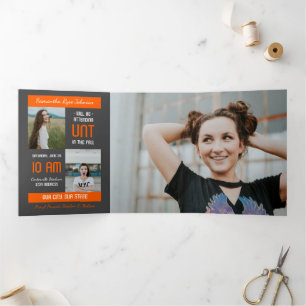 Orange Modern Block 5-Photo Graduation Tri-Fold Invitation