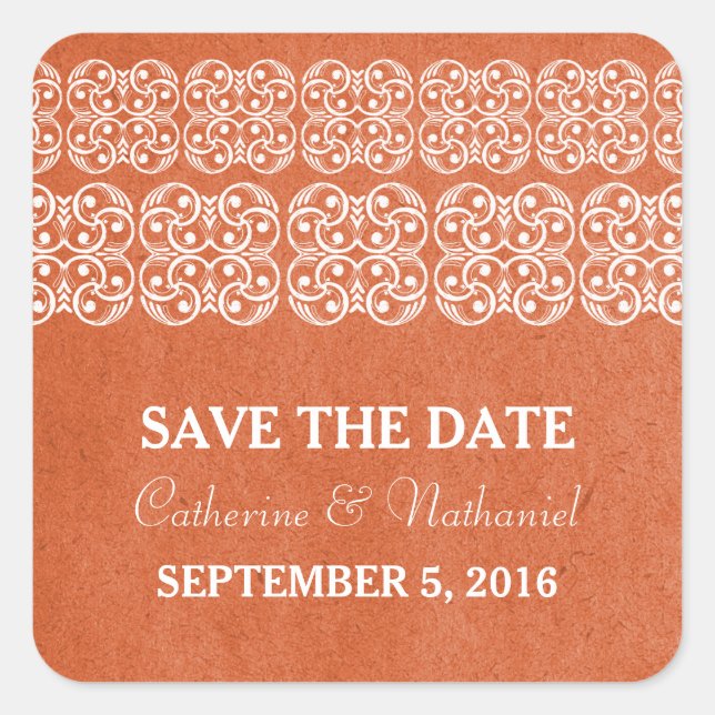 Orange Modern Bohemian Save the Date Stickers (Front)