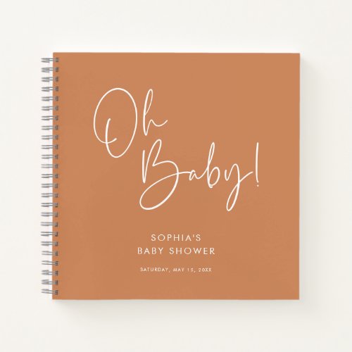Orange Modern Boho GenderNeutral Baby Shower Guest Notebook