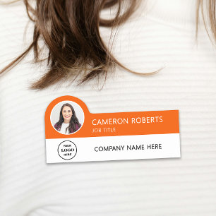 Orange Modern Business Logo Photo Employee Name Tag