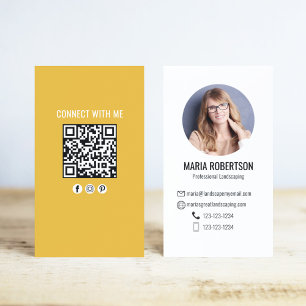 Orange Modern Business QR Code Photo Card