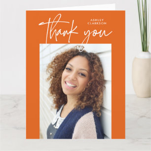 Orange Modern Calligraphy Photo Graduation Folded Letterpress Thank You Card