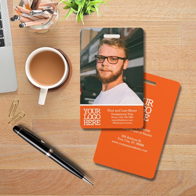 Orange Modern Company Logo Employee Photo Badge (Creator Uploaded)
