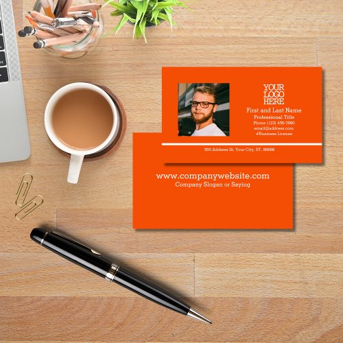 Orange Modern Company Logo Employee Photo Business Card