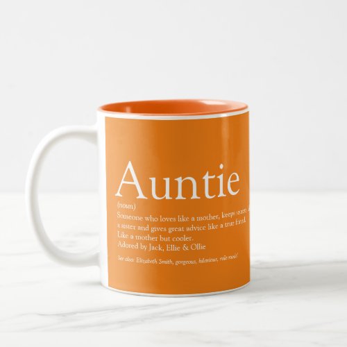 Orange Modern Cool Fun Aunt Auntie Definition Two_Tone Coffee Mug
