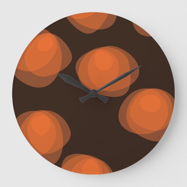 Orange, modern, cool, trendy abstract flowers large clock (Front)