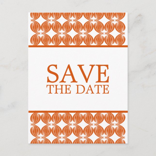 Orange Modern Deco Save the Date Postcard (Front)