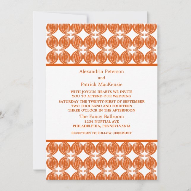 Orange Modern Deco Wedding Invite (Front)