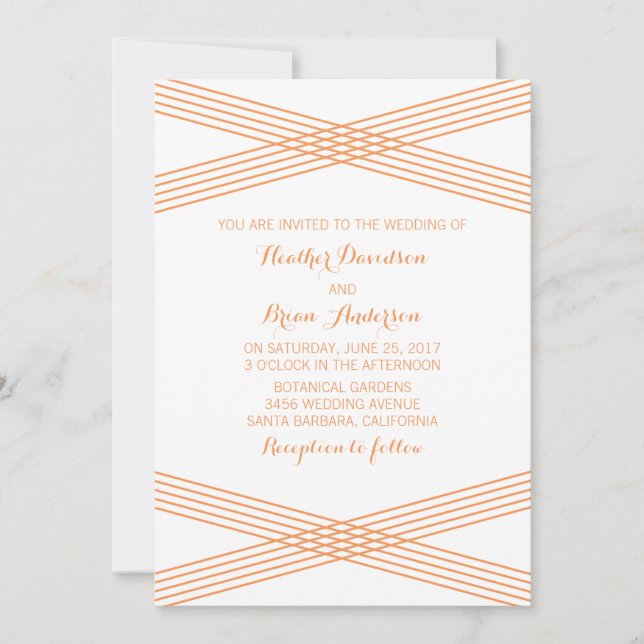 Orange Modern Deco Wedding Invite (Front)