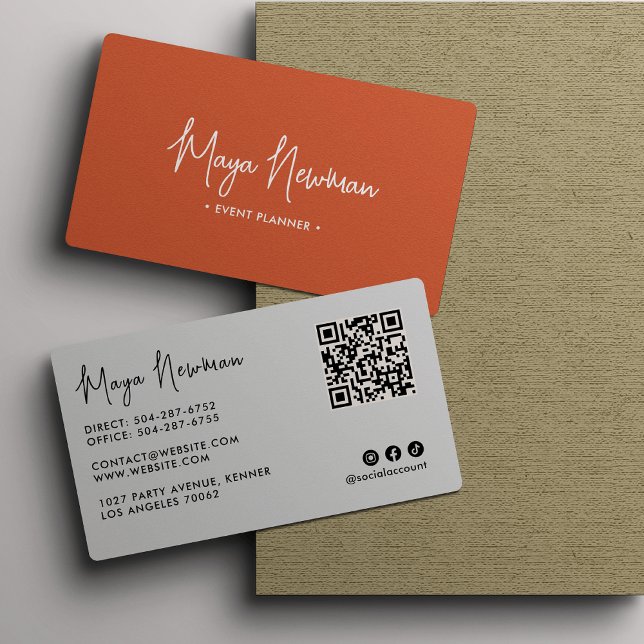 ORANGE Modern Elegant Minimal QR Code Creative Business Card (Creator Uploaded)