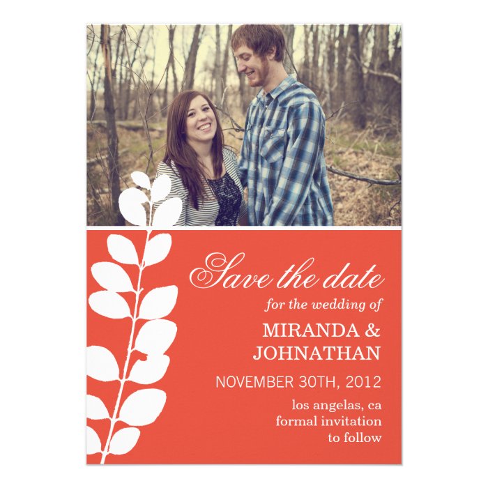 Orange Modern Foliage Photo Save The Date Invites