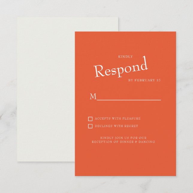 Orange Modern Font White Text Wedding RSVP (Front/Back)