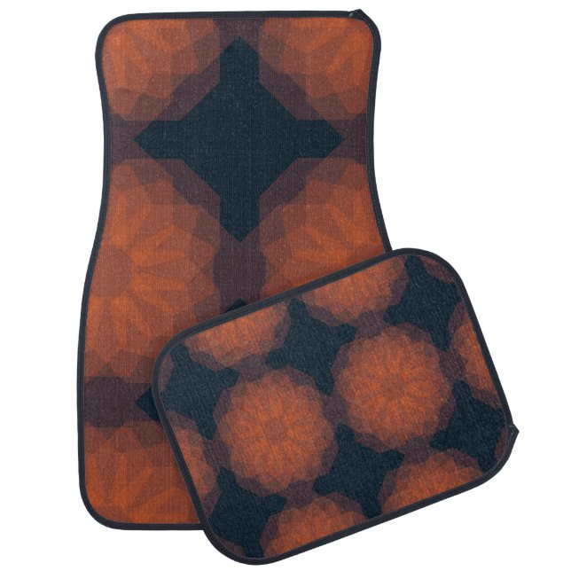 Orange, modern geometric flower abstraction car floor mat (Set)